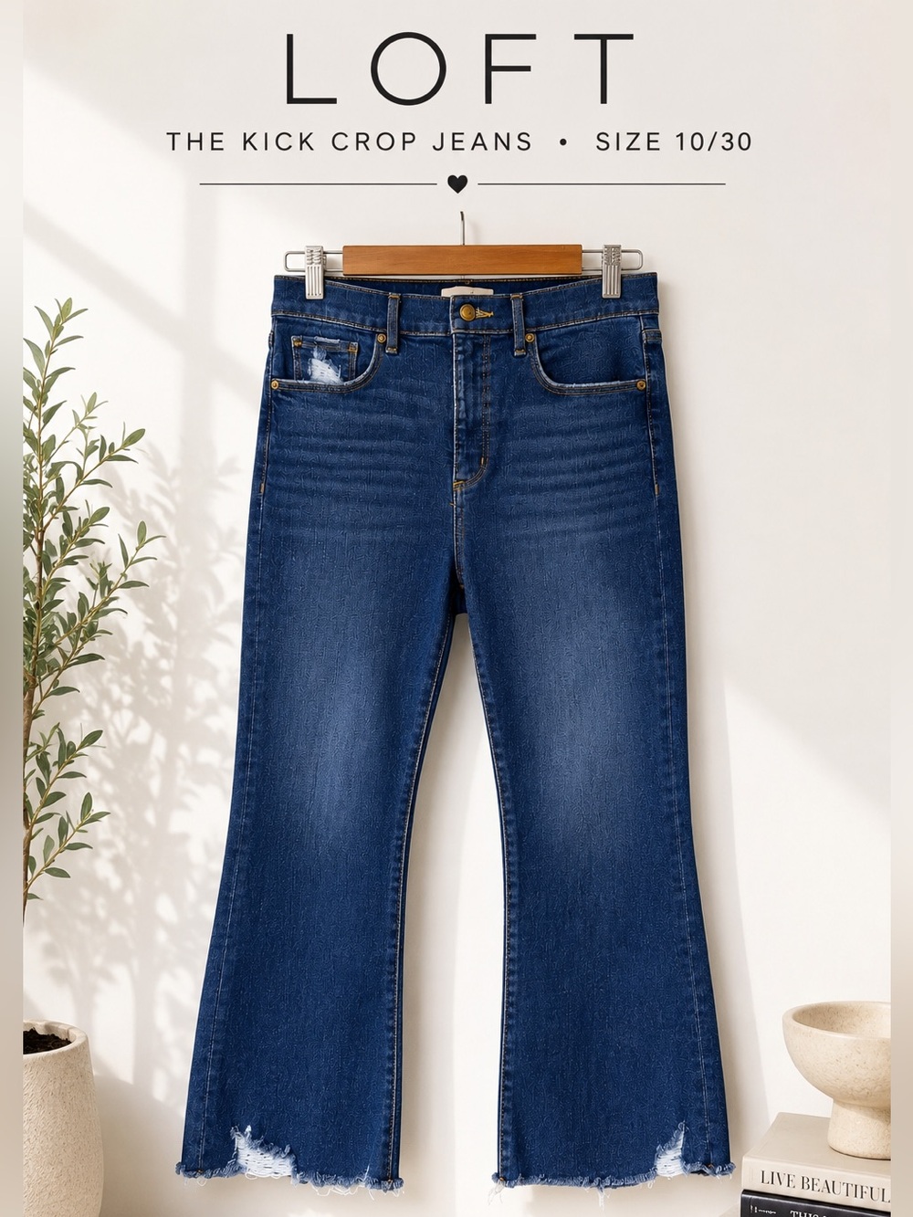 LOFT Kick Crop Jeans Size 10/30 High Rise Raw Hem Cropped Flare Denim - Picture 1 of 5